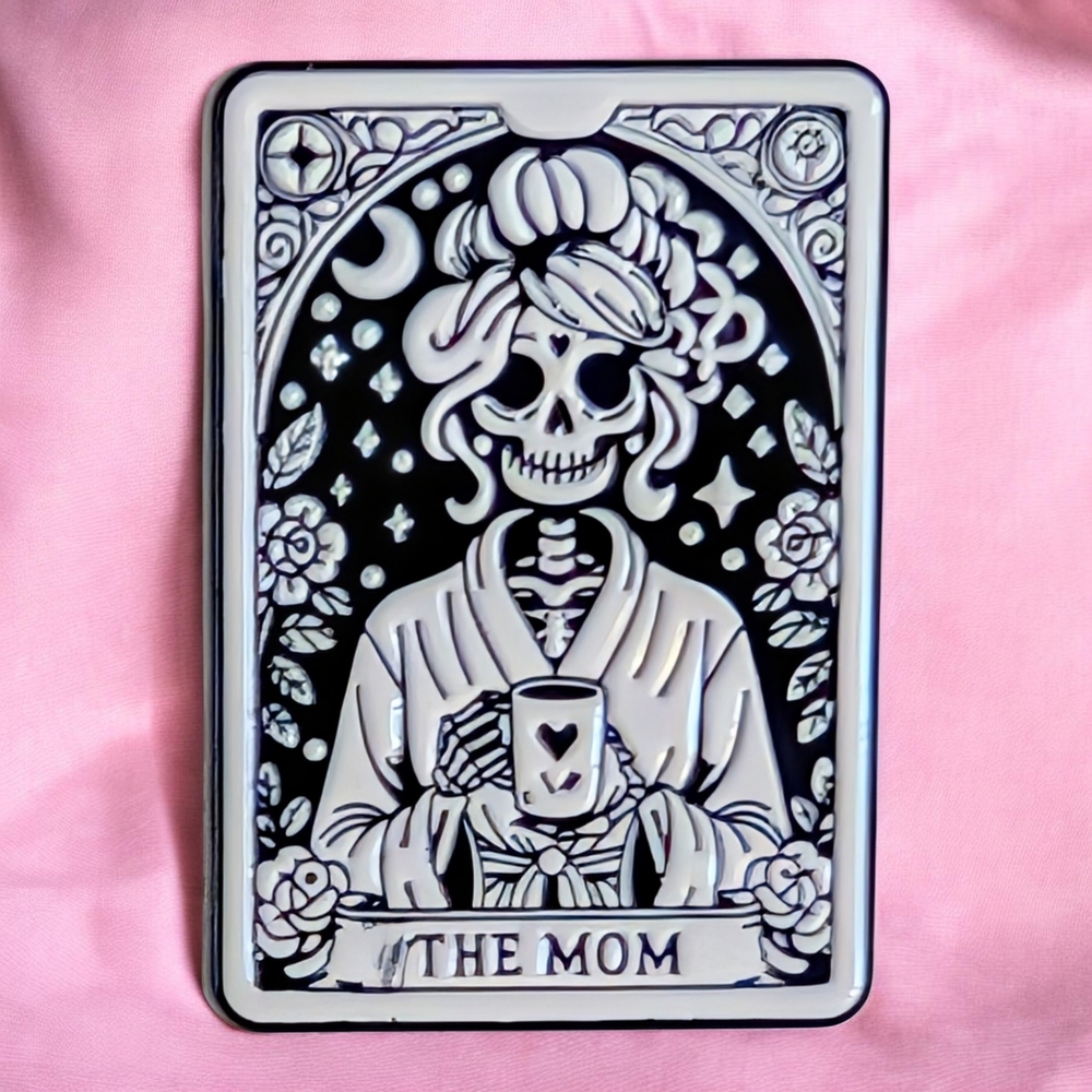 The Mom Black & White Skeleton Tarot Card Enamel Pin